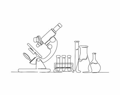 Microscope and lab equipment line drawing