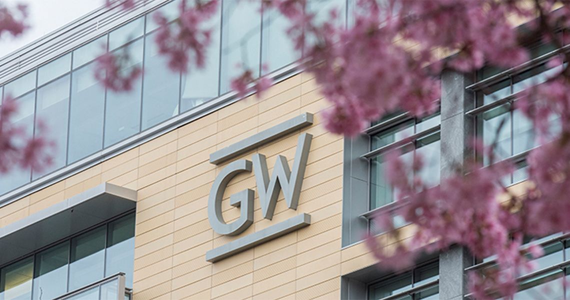 Campus building with GW logo