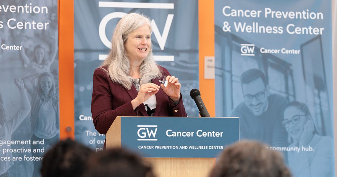 Julie Bauman, MD, speaking at the GW Cancer Prevention and Wellness Center ribbon-cutting