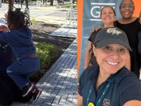 Block Party photos featuring happy kid and staff
